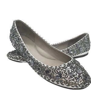 Kenneth Cole Ballet Flats Silver Beaded